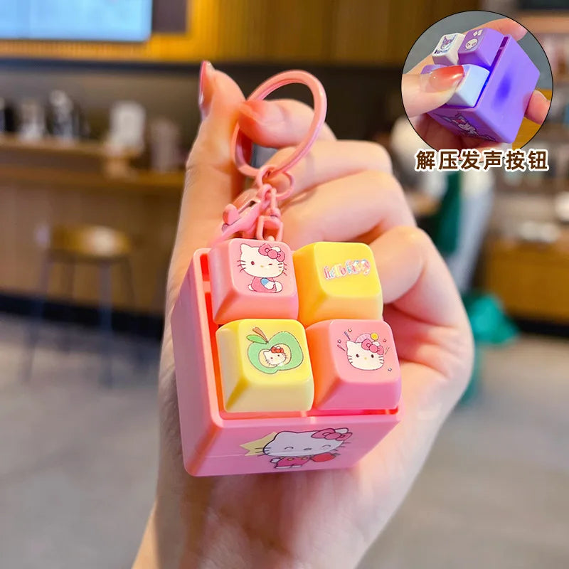 Sanrio Light Up Sound Four Grid Press Button Keychain Cute Cartoon Stress Relief Fidget Toy Unique Gift For Friends And Family