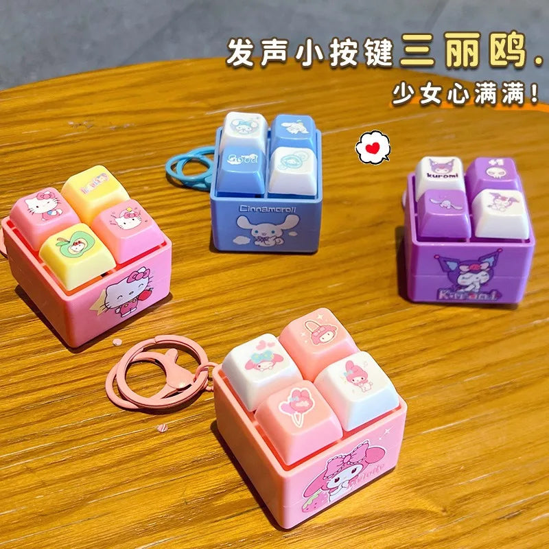 Sanrio Light Up Sound Four Grid Press Button Keychain Cute Cartoon Stress Relief Fidget Toy Unique Gift For Friends And Family
