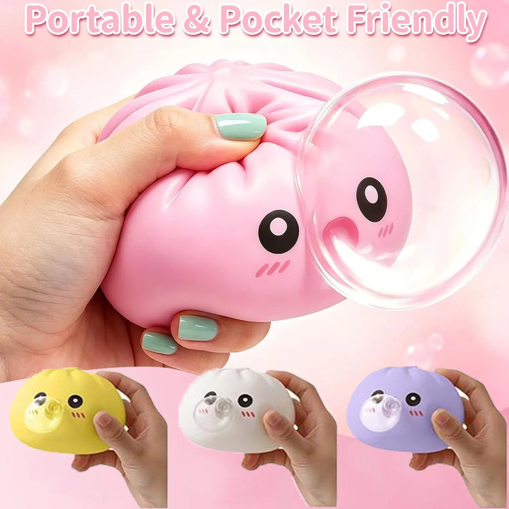 Colorful Squeeze Toy Dumpling Squishies Blow Bubbles Toy Stress Relief Sensory New Bubble-Blowing Fidget Toy for Kids Adults