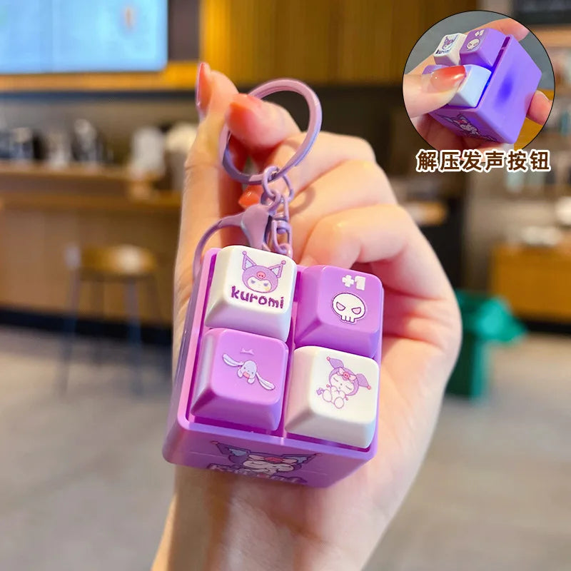 Sanrio Light Up Sound Four Grid Press Button Keychain Cute Cartoon Stress Relief Fidget Toy Unique Gift For Friends And Family