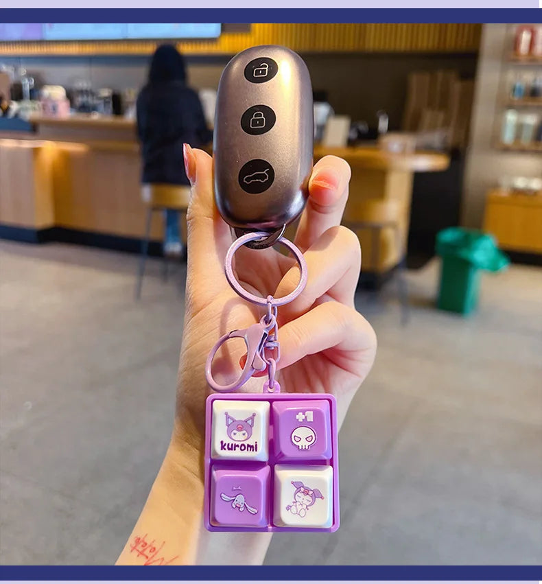 Sanrio Light Up Sound Four Grid Press Button Keychain Cute Cartoon Stress Relief Fidget Toy Unique Gift For Friends And Family