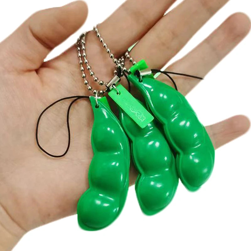 Bean Keychain Fidget Squeeze Pea Sensory Anxiety and Stress Relief Toys Gifts for Teenager Boys Girls Kids Adults
