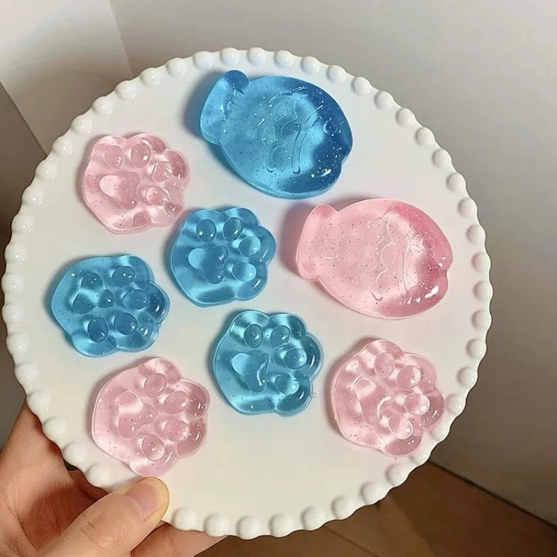 3PCS Kawaii Cat Paw Sticky Squeeze Toy Soft Realistic Jelly Glitter Cat Claw Squishy Stress Relief Toys Kids Adults Unique Gifts