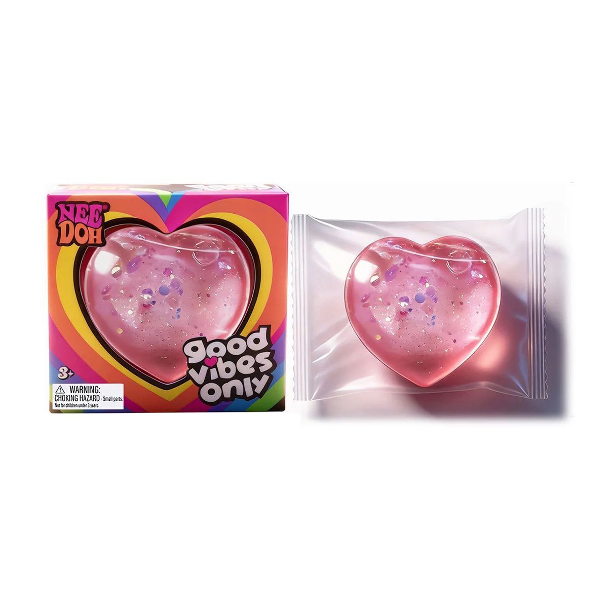 NeeDoh Heart Shaped Squeeze Toy, Glitter Filled Stress Relief Fidget Toy, Soft TPR Squishy for Kids Adults Anxiety Relief Gift