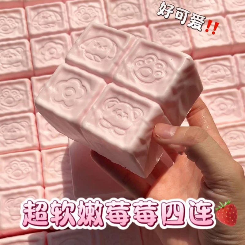Squishy Strawberry Chocolate Milk Cube Cake Bread Squeeze Toy Stress Relief Slow Rising Sensory Fidget Toys For Kids Adults