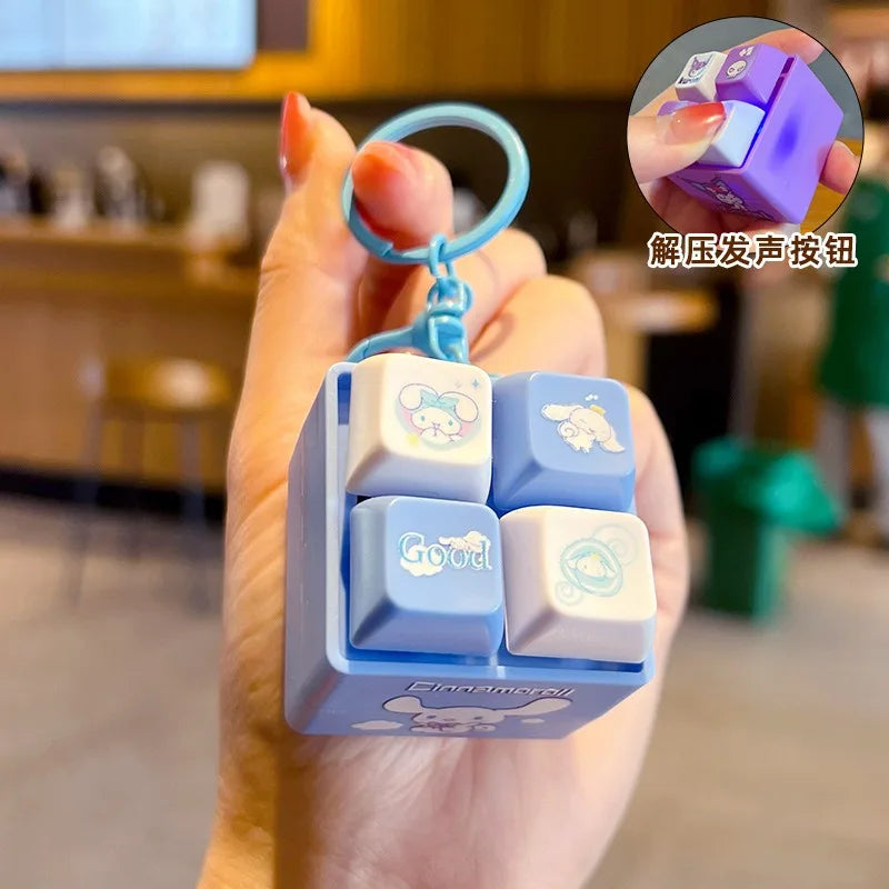 Sanrio Light Up Sound Four Grid Press Button Keychain Cute Cartoon Stress Relief Fidget Toy Unique Gift For Friends And Family