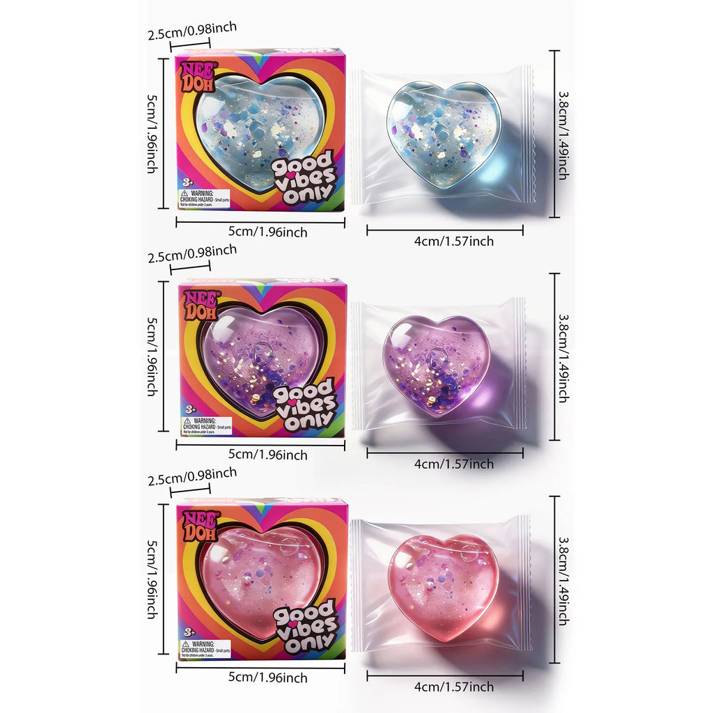 NeeDoh Heart Shaped Squeeze Toy, Glitter Filled Stress Relief Fidget Toy, Soft TPR Squishy for Kids Adults Anxiety Relief Gift