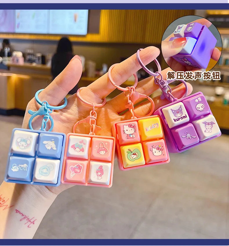 Sanrio Light Up Sound Four Grid Press Button Keychain Cute Cartoon Stress Relief Fidget Toy Unique Gift For Friends And Family