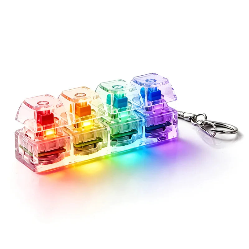 4-Button Fingertip Keyboard Keychain RGB Keyboard Fidget Toy with Lights for Stress Relief Decompression Calming Accessories