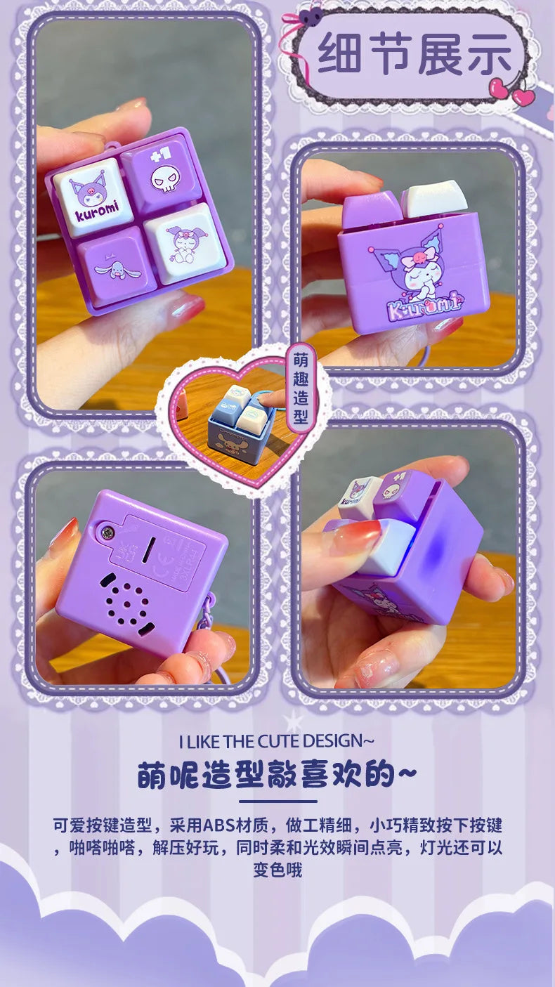 Sanrio Light Up Sound Four Grid Press Button Keychain Cute Cartoon Stress Relief Fidget Toy Unique Gift For Friends And Family