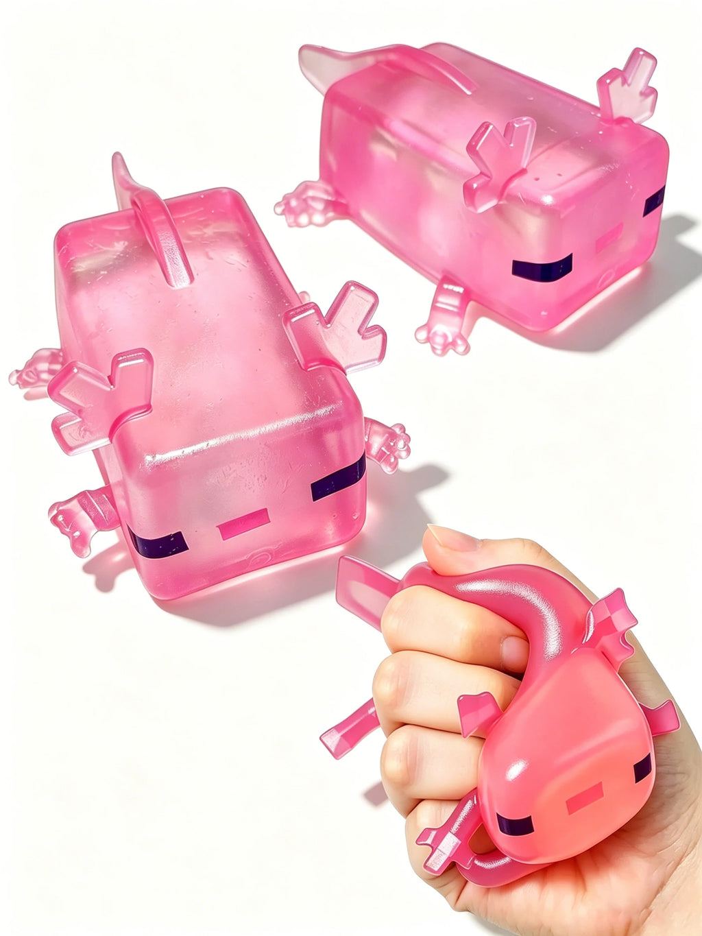 Transparent Cube Axolotl Squishy Toy Maltose Jelly Salamander Fidget Squeeze Slow Rising Stress Relief Sensory Vent Toys Kids.