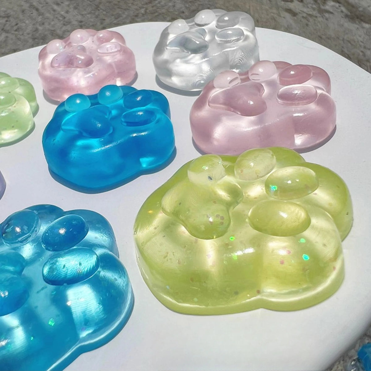 3PCS Kawaii Cat Paw Sticky Squeeze Toy Soft Realistic Jelly Glitter Cat Claw Squishy Stress Relief Toys Kids Adults Unique Gifts