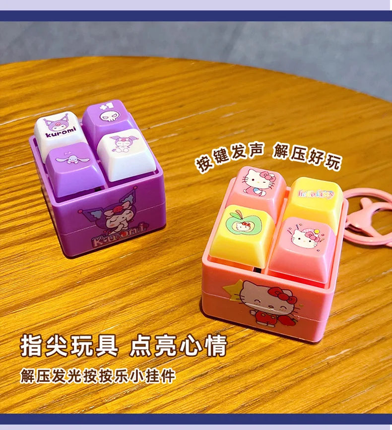 Sanrio Light Up Sound Four Grid Press Button Keychain Cute Cartoon Stress Relief Fidget Toy Unique Gift For Friends And Family
