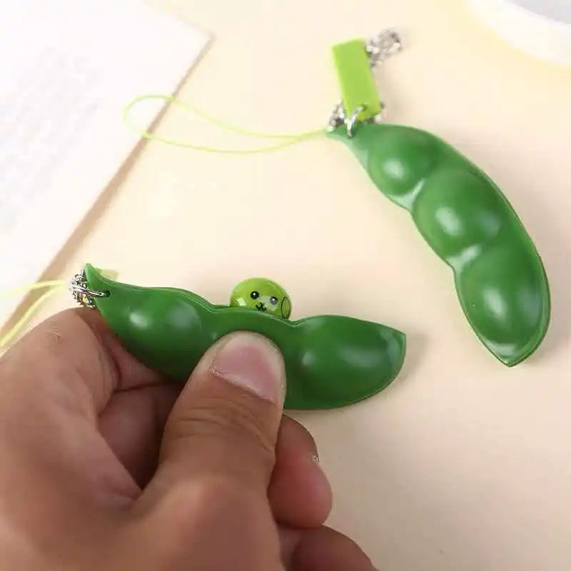 Bean Keychain Fidget Squeeze Pea Sensory Anxiety and Stress Relief Toys Gifts for Teenager Boys Girls Kids Adults