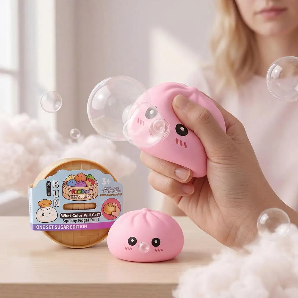 Colorful Squeeze Toy Dumpling Squishies Blow Bubbles Toy Stress Relief Sensory New Bubble-Blowing Fidget Toy for Kids Adults