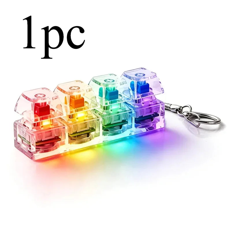 4-Button Fingertip Keyboard Keychain RGB Keyboard Fidget Toy with Lights for Stress Relief Decompression Calming Accessories