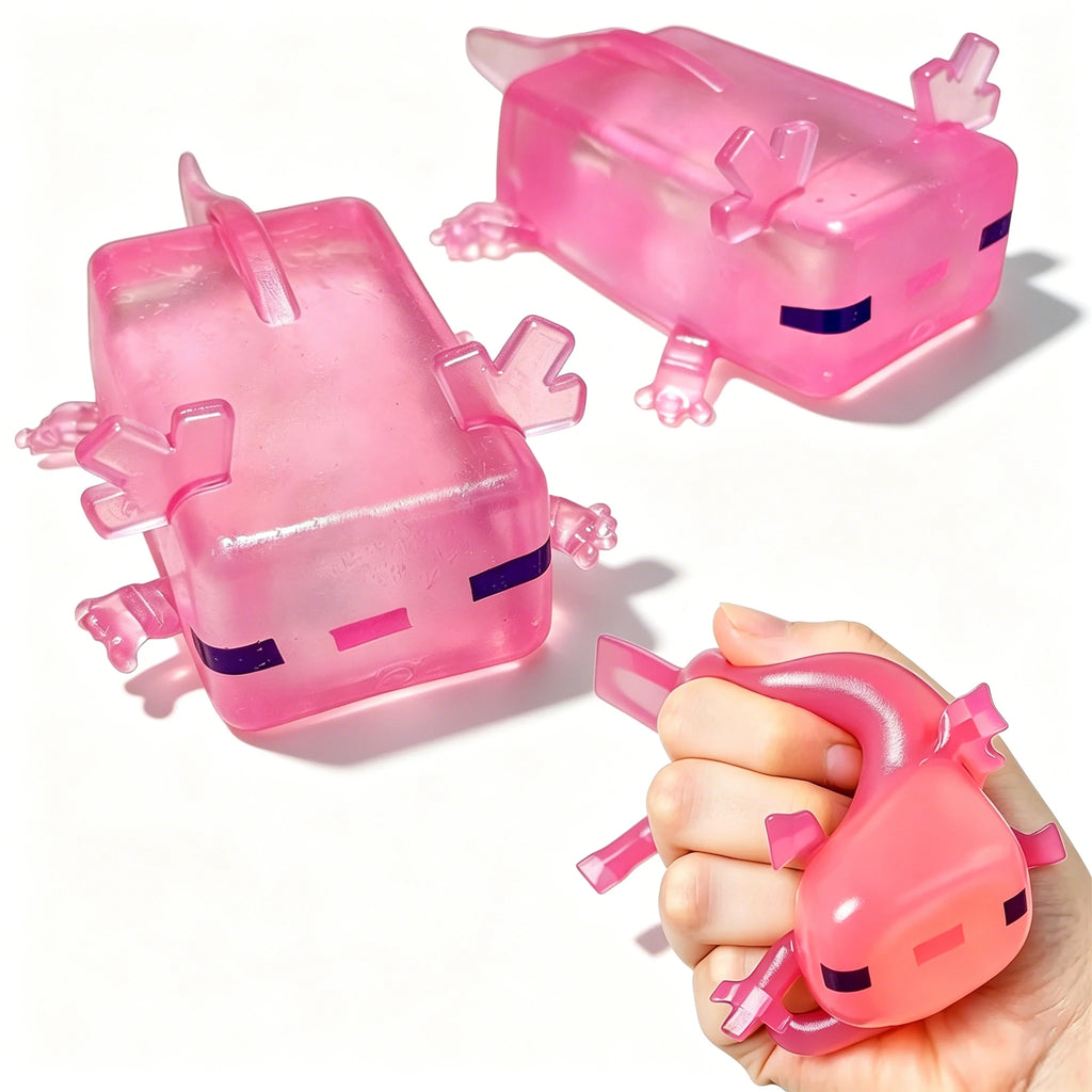 Transparent Cube Axolotl Squishy Toy Maltose Jelly Salamander Fidget Squeeze Slow Rising Stress Relief Sensory Vent Toys Kids.