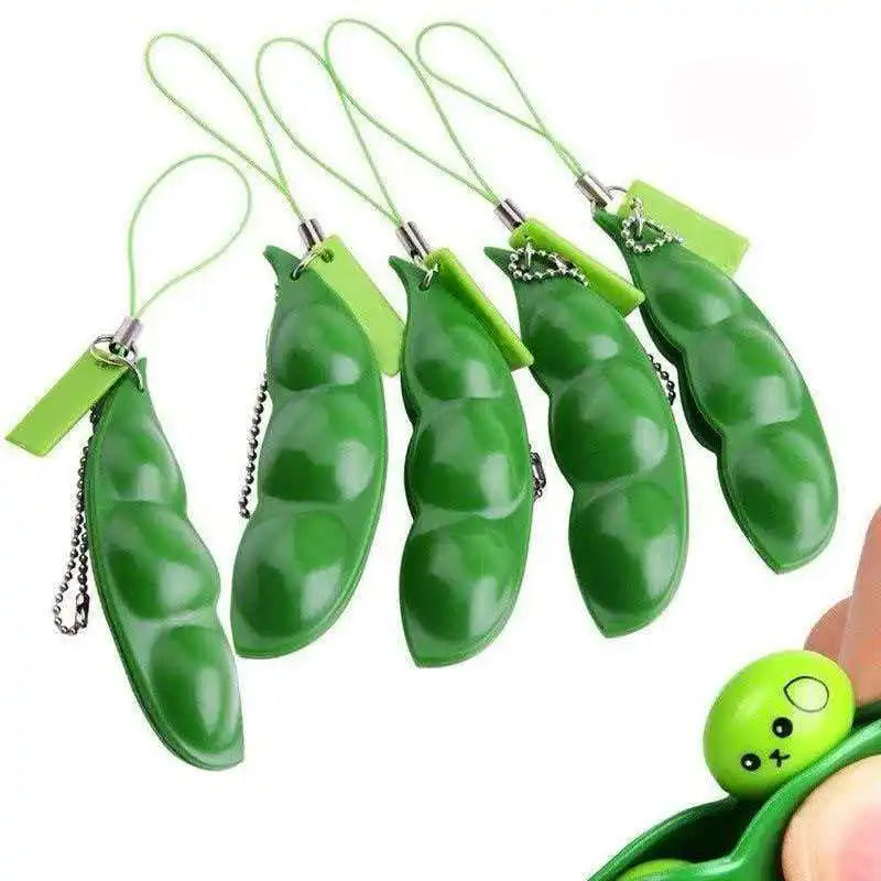Bean Keychain Fidget Squeeze Pea Sensory Anxiety and Stress Relief Toys Gifts for Teenager Boys Girls Kids Adults