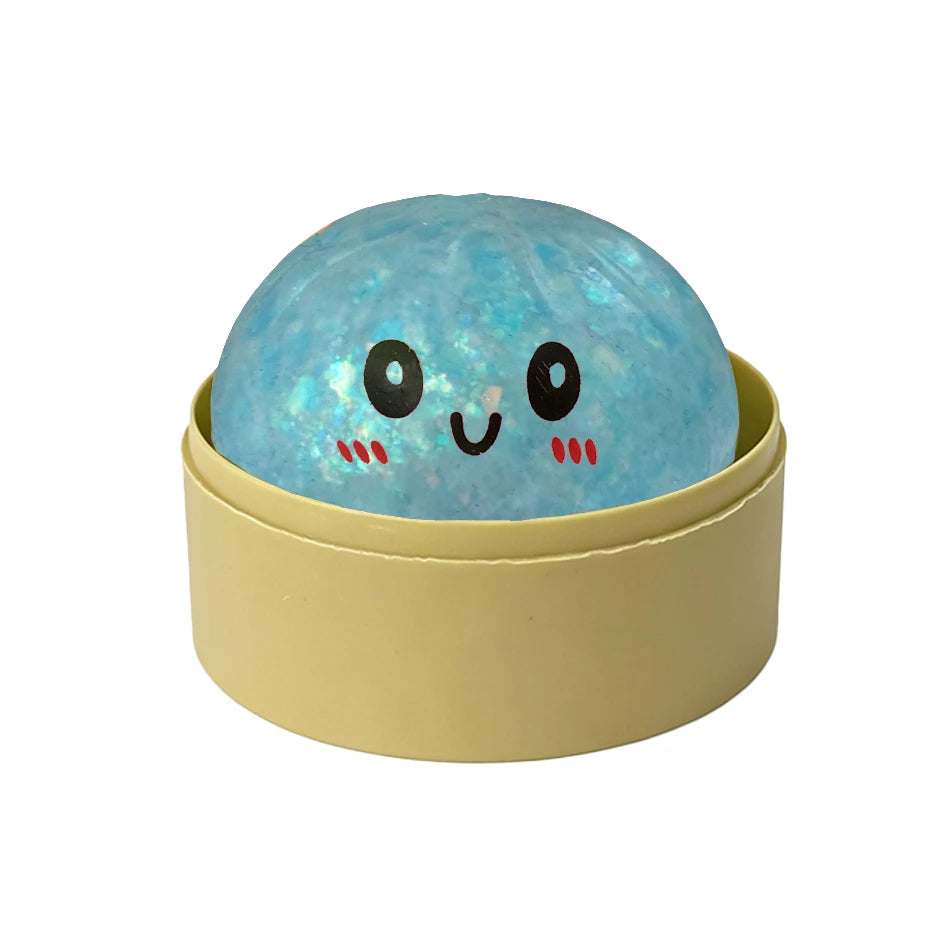 Glitter Dumpling Squishy with Box Dumplings Sensory Steamer Soft TPR Dough Ball for Decompression Fidget Toy Stress Relief Gift