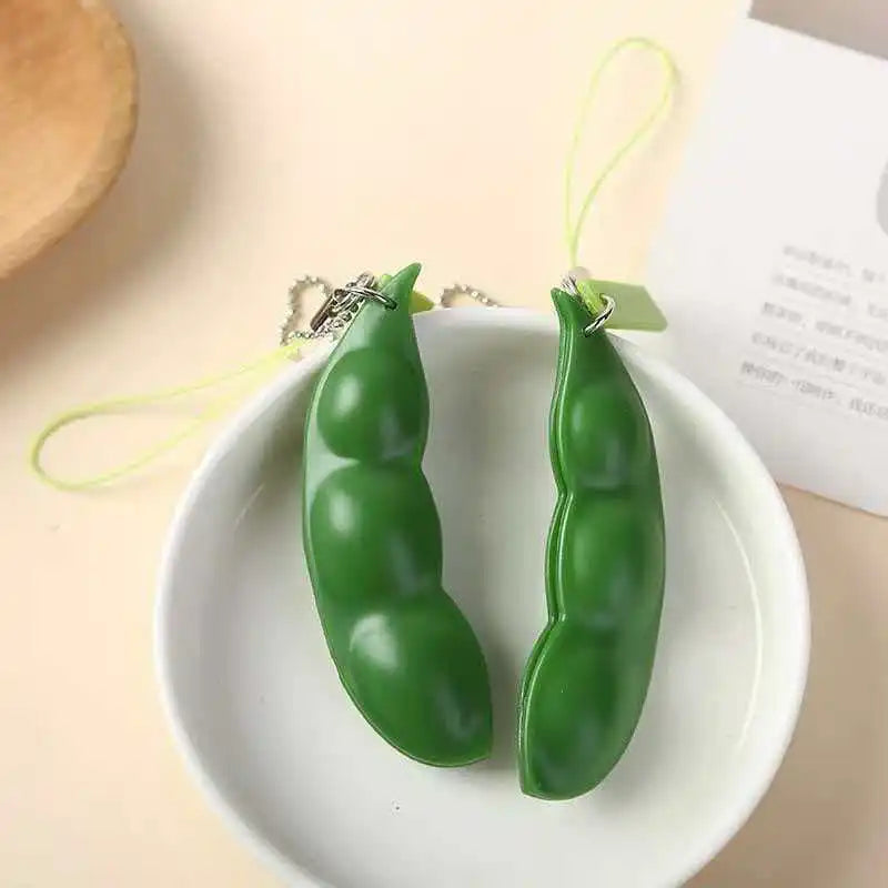 Bean Keychain Fidget Squeeze Pea Sensory Anxiety and Stress Relief Toys Gifts for Teenager Boys Girls Kids Adults
