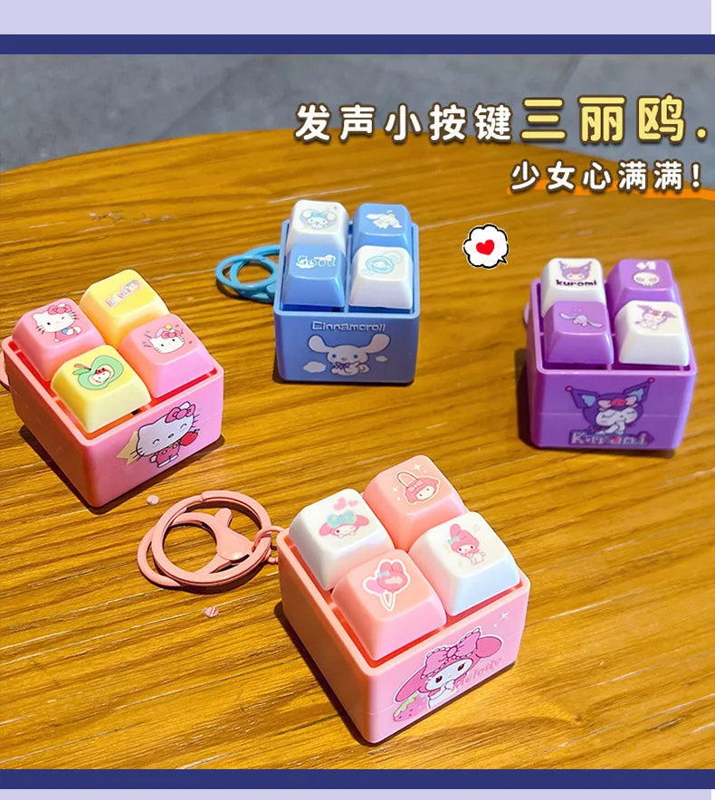 Sanrio Light Up Sound Four Grid Press Button Keychain Cute Cartoon Stress Relief Fidget Toy Unique Gift For Friends And Family