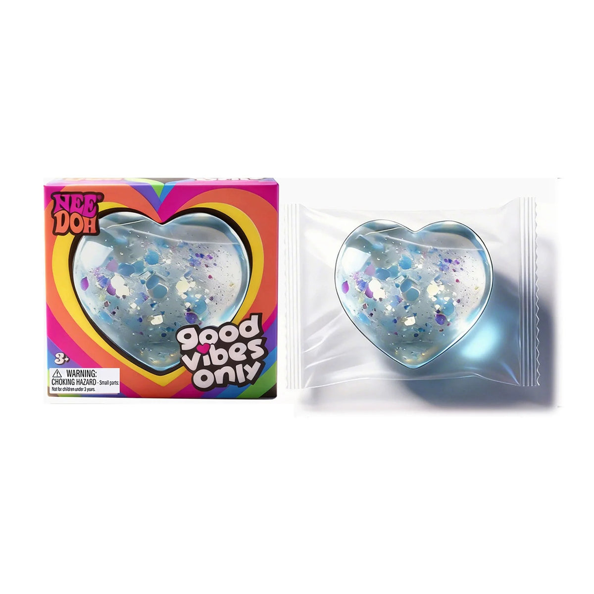 NeeDoh Heart Shaped Squeeze Toy, Glitter Filled Stress Relief Fidget Toy, Soft TPR Squishy for Kids Adults Anxiety Relief Gift
