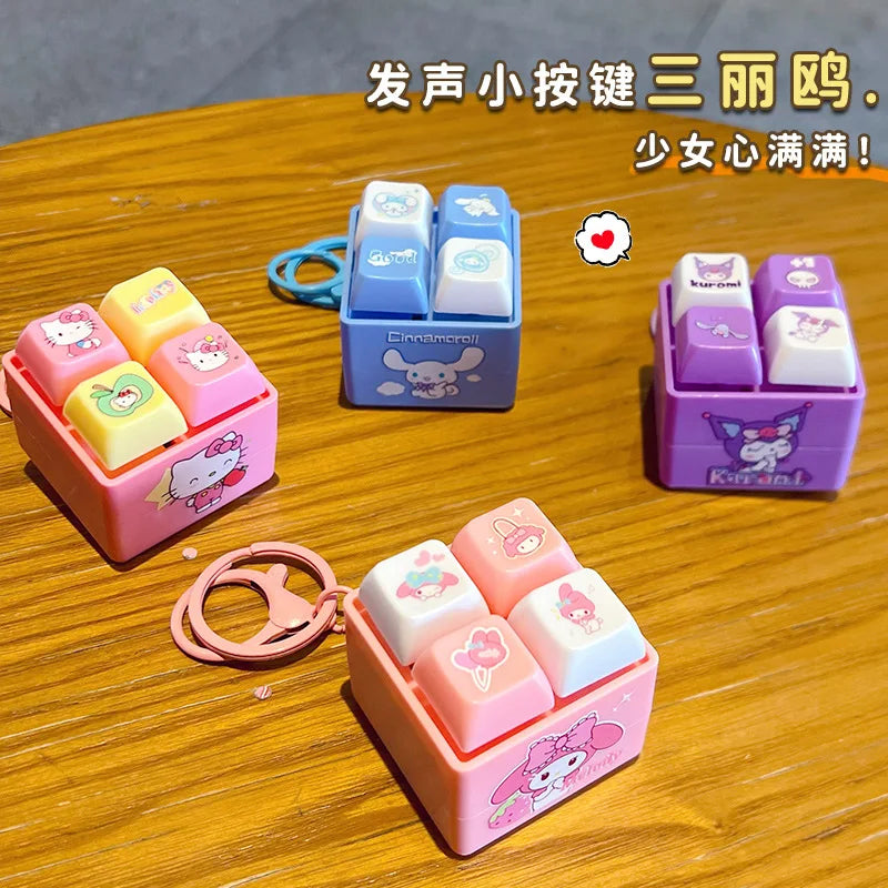 Sanrio Light Up Sound Four Grid Press Button Keychain Cute Cartoon Stress Relief Fidget Toy Unique Gift For Friends And Family