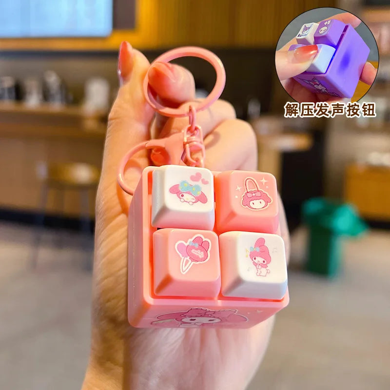 Sanrio Light Up Sound Four Grid Press Button Keychain Cute Cartoon Stress Relief Fidget Toy Unique Gift For Friends And Family