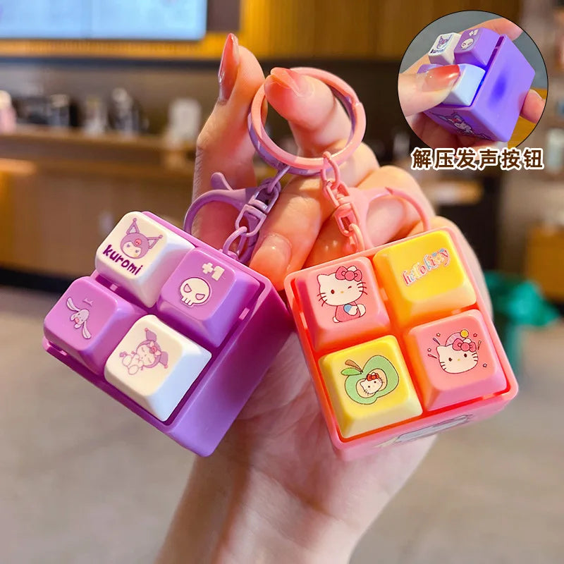 Sanrio Light Up Sound Four Grid Press Button Keychain Cute Cartoon Stress Relief Fidget Toy Unique Gift For Friends And Family