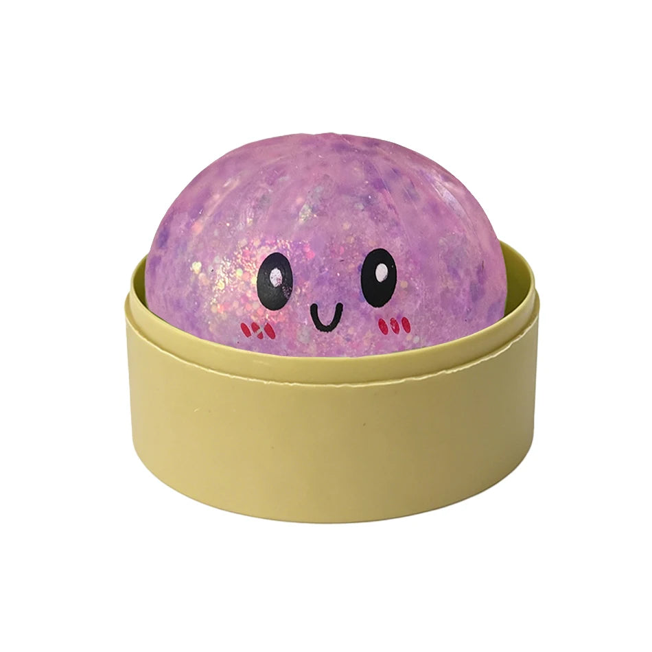 Glitter Dumpling Squishy with Box Dumplings Sensory Steamer Soft TPR Dough Ball for Decompression Fidget Toy Stress Relief Gift