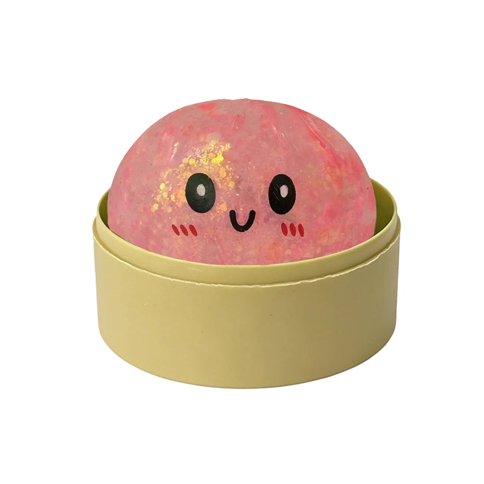 Glitter Dumpling Squishy with Box Dumplings Sensory Steamer Soft TPR Dough Ball for Decompression Fidget Toy Stress Relief Gift