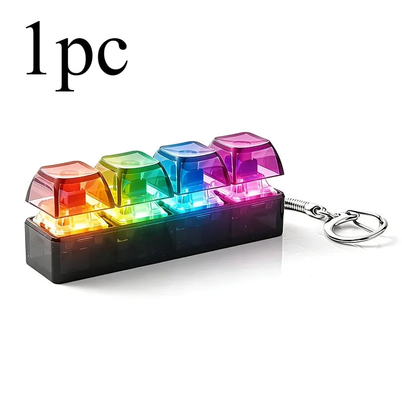 4-Button Fingertip Keyboard Keychain RGB Keyboard Fidget Toy with Lights for Stress Relief Decompression Calming Accessories